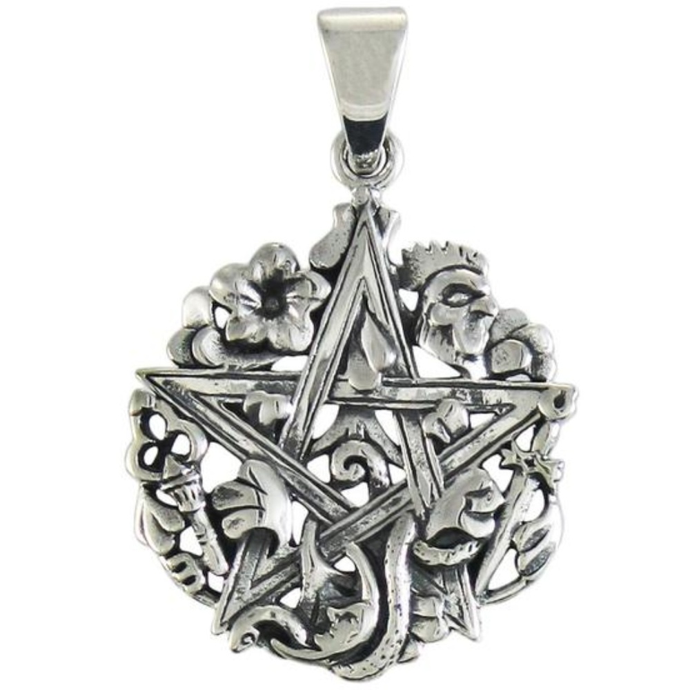 Cimaruta Pentacle Pendant solid .925 Sterling Silver Etruscan magick amulet